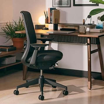 Haworth Soji Leather Office Chair with Ergonomic Adjustments, No Lumbar Support, Adjustable Desk Computer Chair with Smooth Full-Grain Leather for Home Office Furniture, Ink