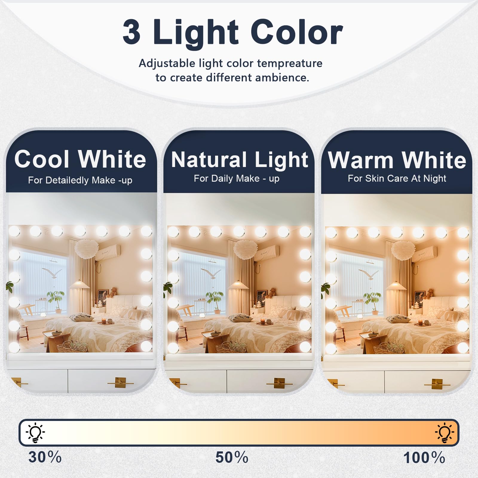 Puselo Hollywood - Specchio da trucco con illuminazione, 17 luci dimmerabili, 60 x 50 cm, specchio cosmetico con 3 modalità di illuminazione e USB, controllo touch, specchio per il trucco
