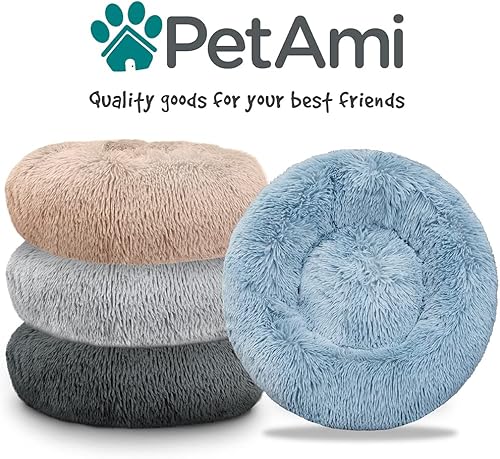 Miniatura 9 de PetAmi Cama calmante para perros pequeños y medianos, lavable con forma de dona redonda, cojín de felpa de piel sintética esponjosa, antideslizante,