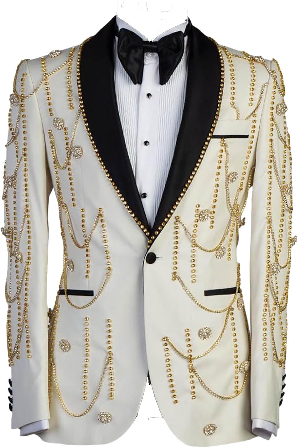 Men's Luxury Handmade Rhinestone Tuxedo Blazer Slim Fit Shawl Lapel Single Breasted Jacket for Dinner Prom Wedding