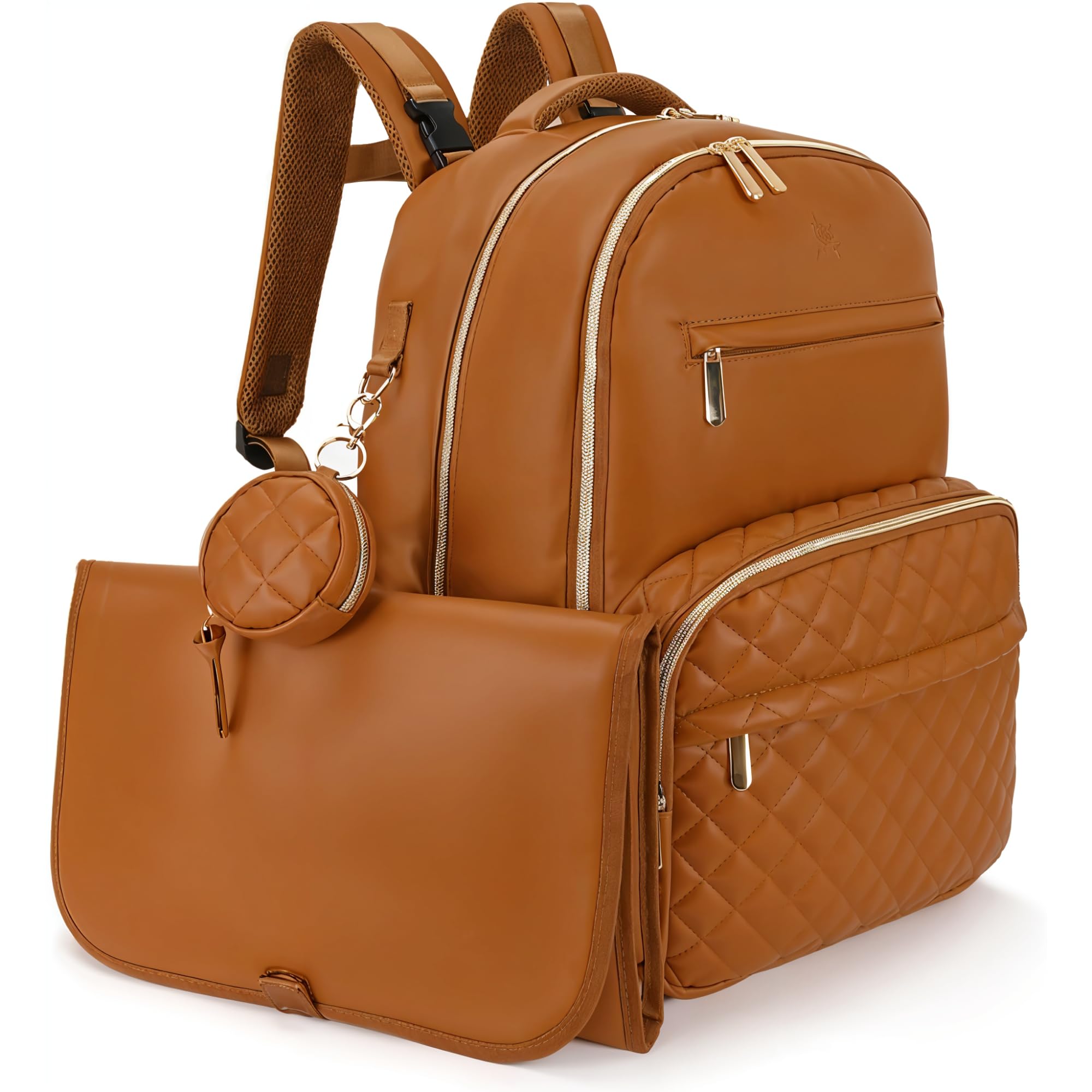 JustBaby Luv Award-Winning 3 in 1 Faux Leather Diaper Bag Backpack – Stylish Unisex 31L Design, 21 Pockets, USB Port, Changing Pad, Pacifier Case, Stroller Straps & Waterproof PU Leather Diaper Bag