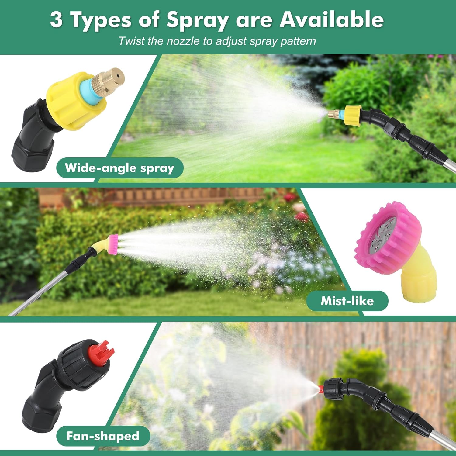 Battery Powered Sprayer 2 Gallon, Electric Garden Sprayer with 3 Copper Nozzles, 4 Spray Modes, Type-C Rechargeable, 30-60cm Retractable Wand, Shoulder Strap for Lawn & Garden - Image 4