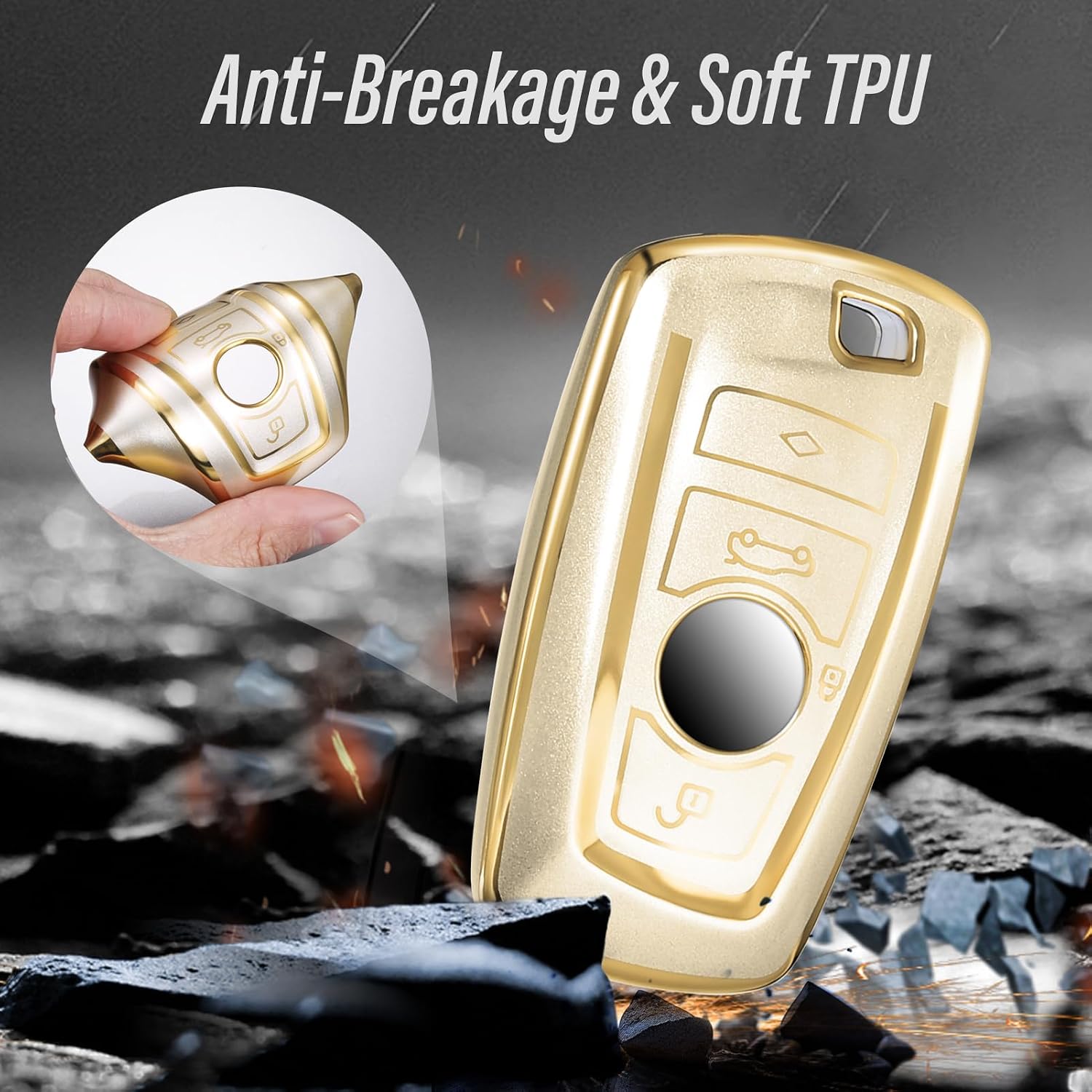Key Fob Cover for BMW, Champagne Woven Loop Keychain image 3