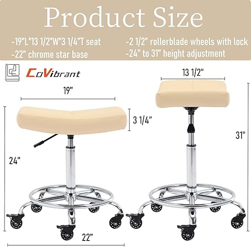 Vista 20 de Taburete enrollable ajustable resistente con asiento ancho, ruedas de goma bloqueables y reposapiés, silla giratoria para cocina, laboratorio, Gris