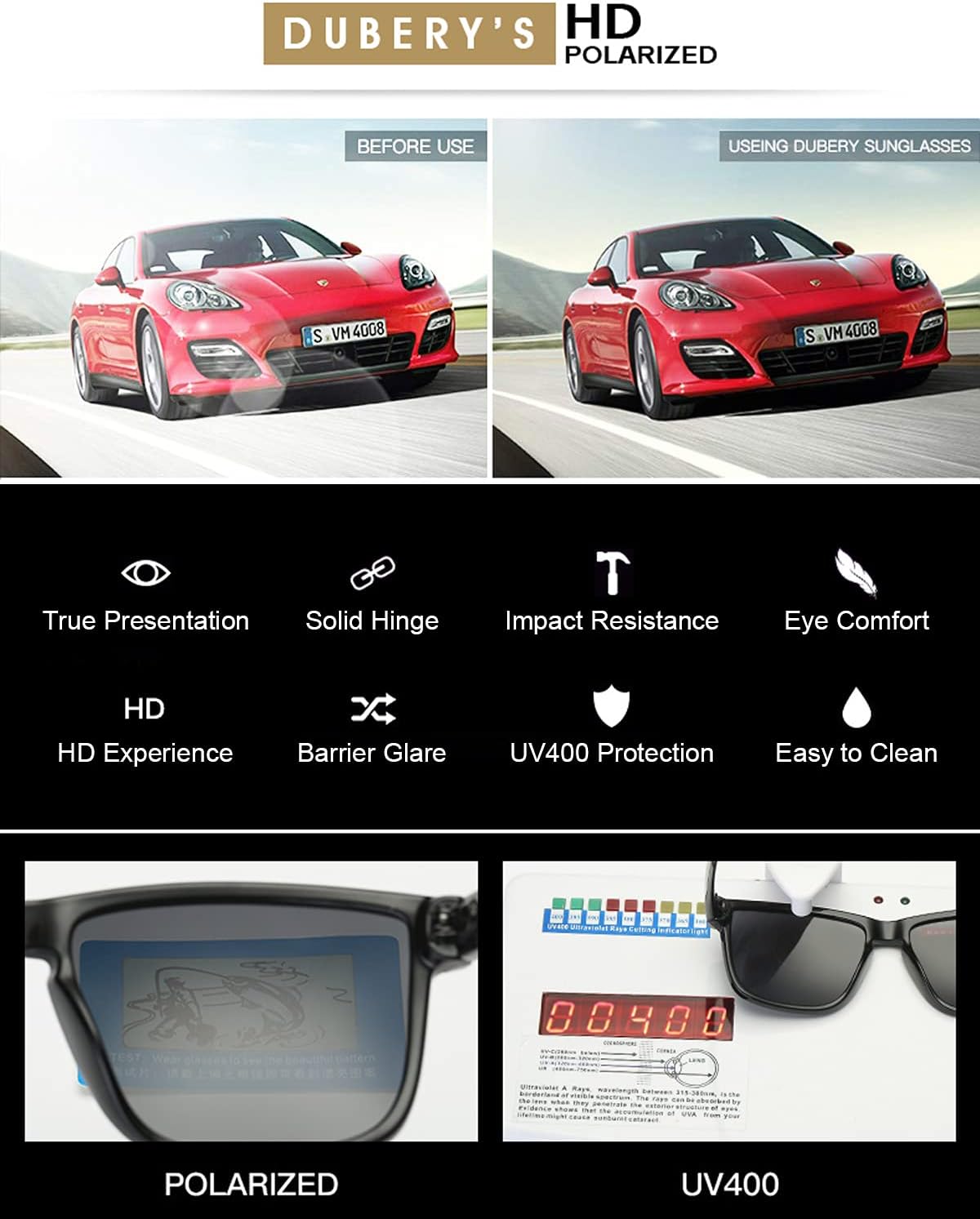 DUBERY Classic Square Polarized Sunglasses for Men/Women UV400 Protection Sun Glasses D805 - Image 5