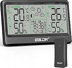 Wireless Weather Station, 8.5 Inch Thermometer Hygrometer Barometer Indoor Outdoor 12 Moon Phases Atomic Clock Weather Forecast Digital Clock Alarm Repeating Time Date and Day Display