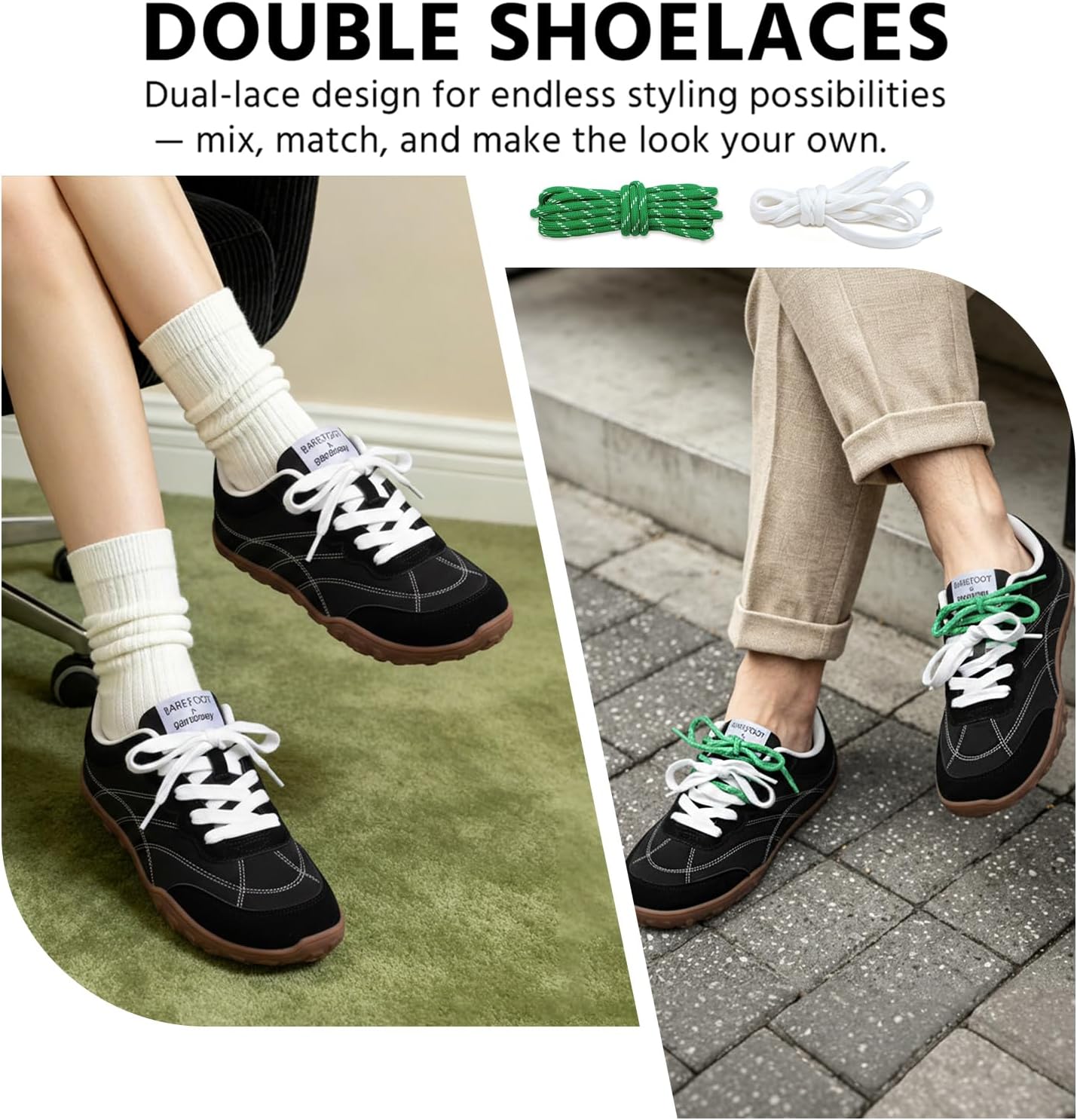 Barefoot Shoes Women Men,Dual Color Laces Retro Fashion Sneakers,Wide Toe Box Shoe Womens Footwear,Zero Drop Non Slip Minimalist Comfortable Casual Tennis Shoes for Hiking Walking Daily Wear