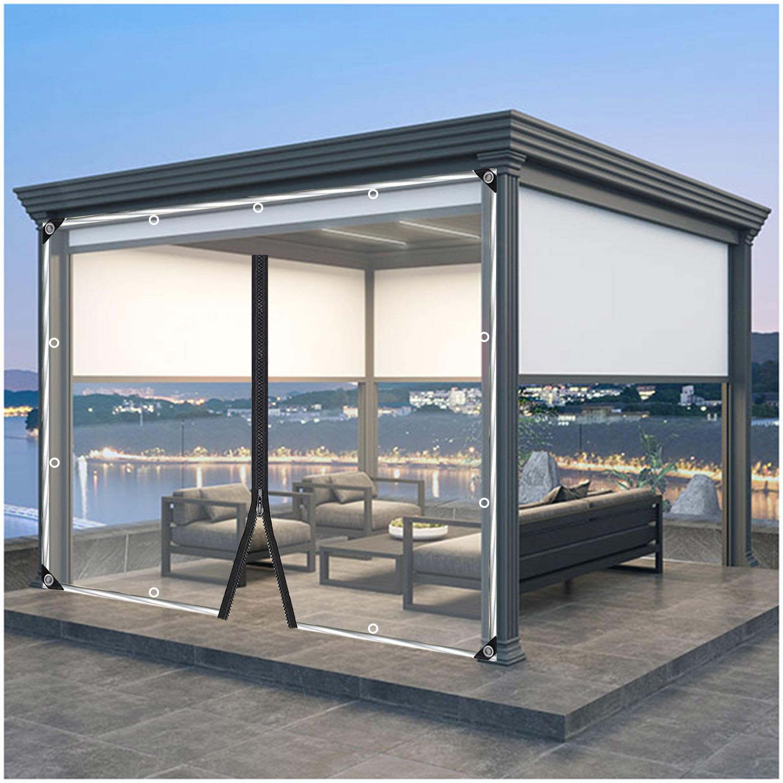 Teli Laterali Trasparenti Impermeabili Per Pergola E Gazebo – PVC 0,5mm Con Porta Con Cerniera – 5x1,8m - 2