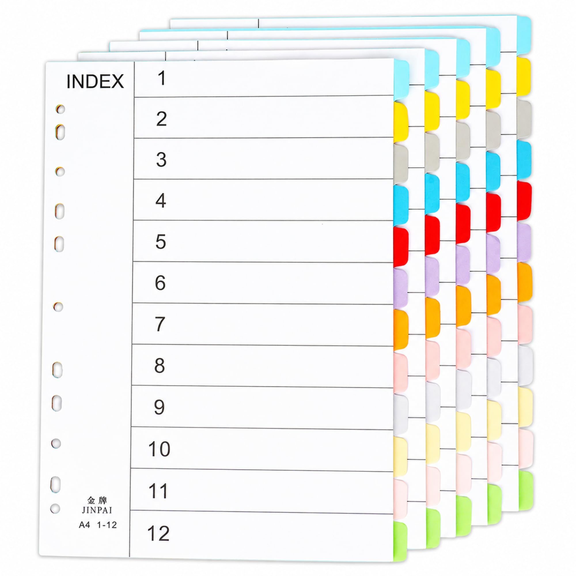 A4 File Dividers, 5 Pack 12 Tab Index Dividers for Ring Binders