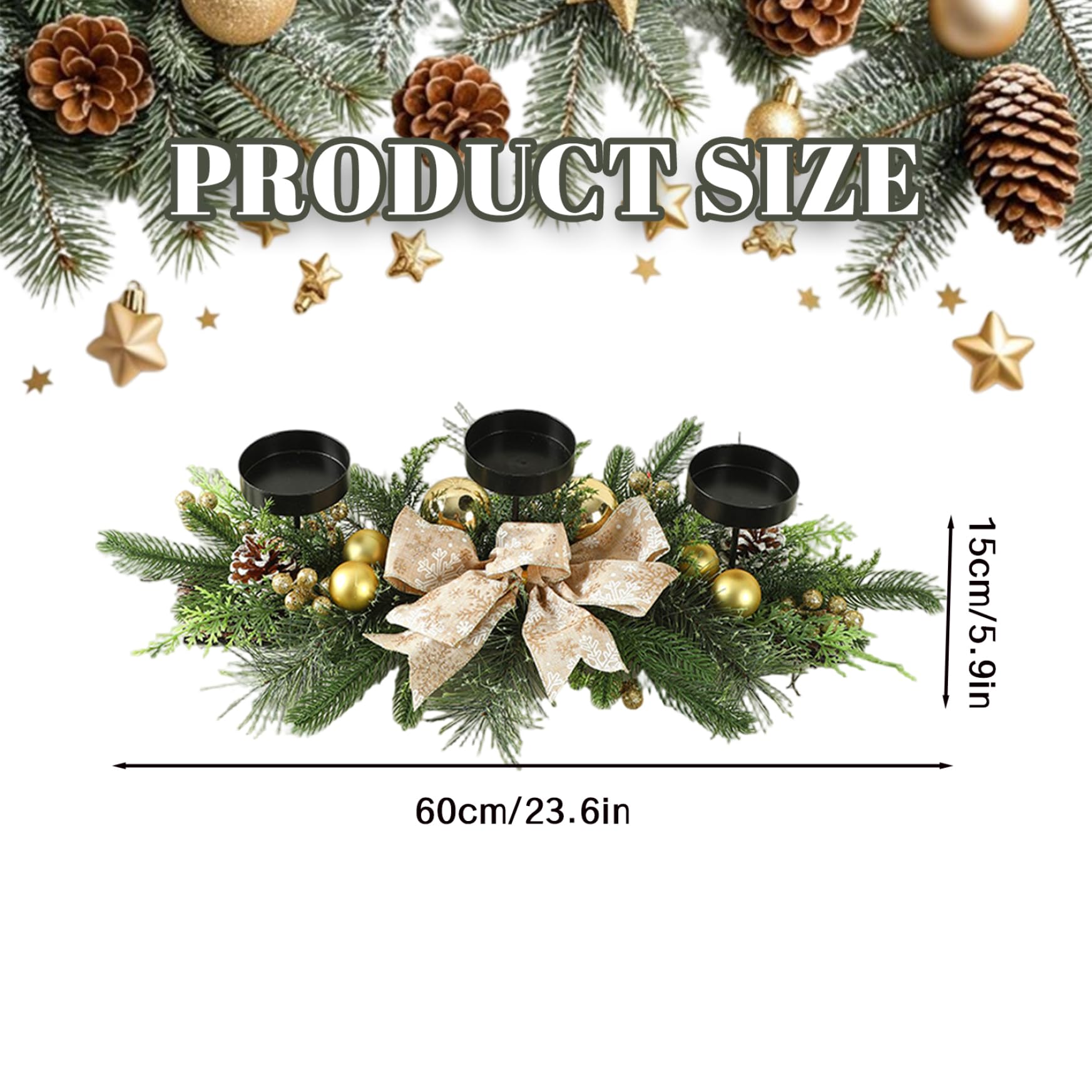 Candelabro navideño con 3 bandejas, centros de Mesa navideños con Lazo, Adornos, Bayas y Agujas de Pino para decoración navideña de Mesa de Fiesta