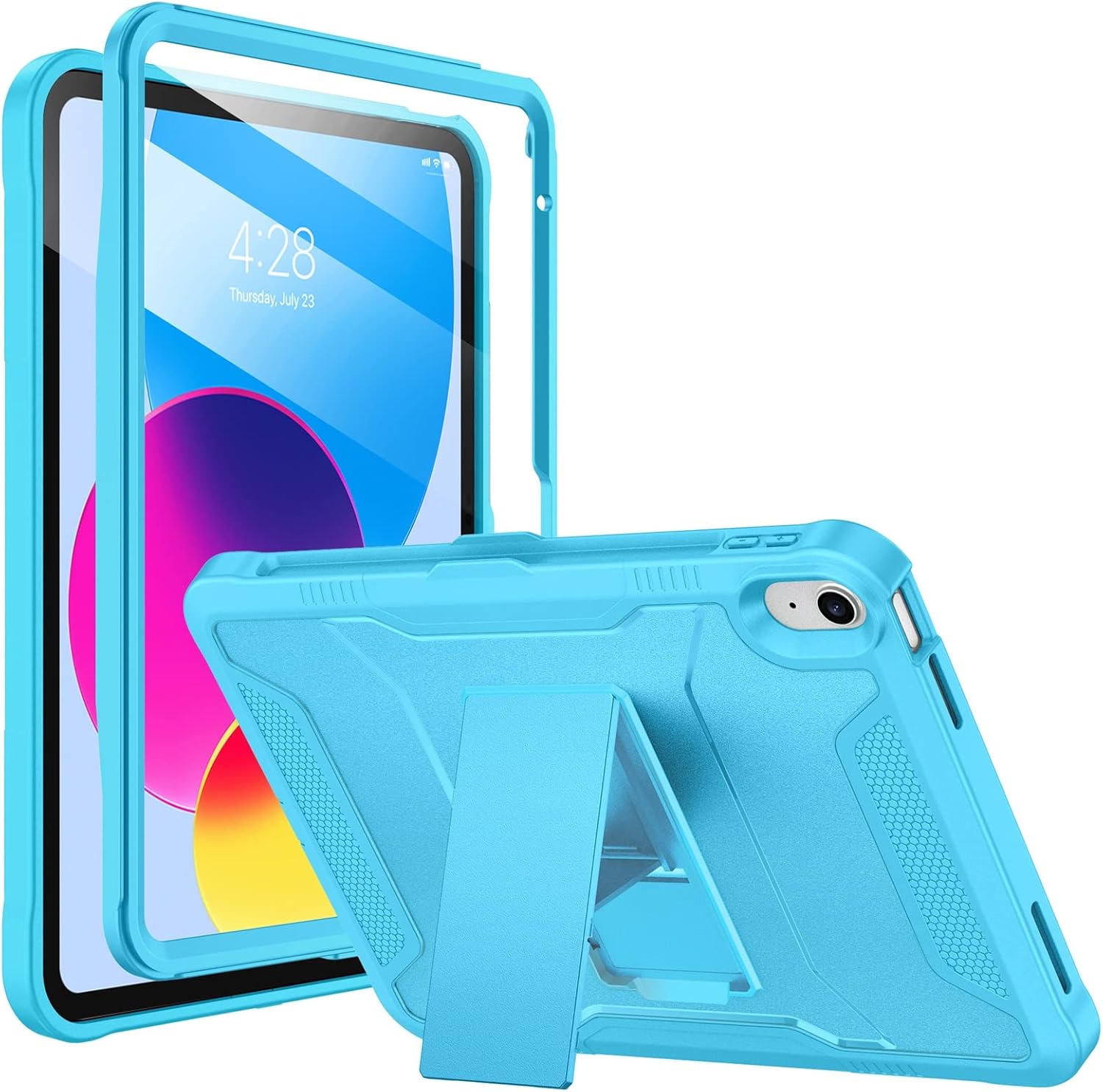 Soke Case for iPad (A16) 11th Generation 11-inch 2025, iPad 10th Generation 10.9-inch 2022, with Built-in Screen Protector and Kickstand, Rugged Full Body Protective Cover - Cyan Blue