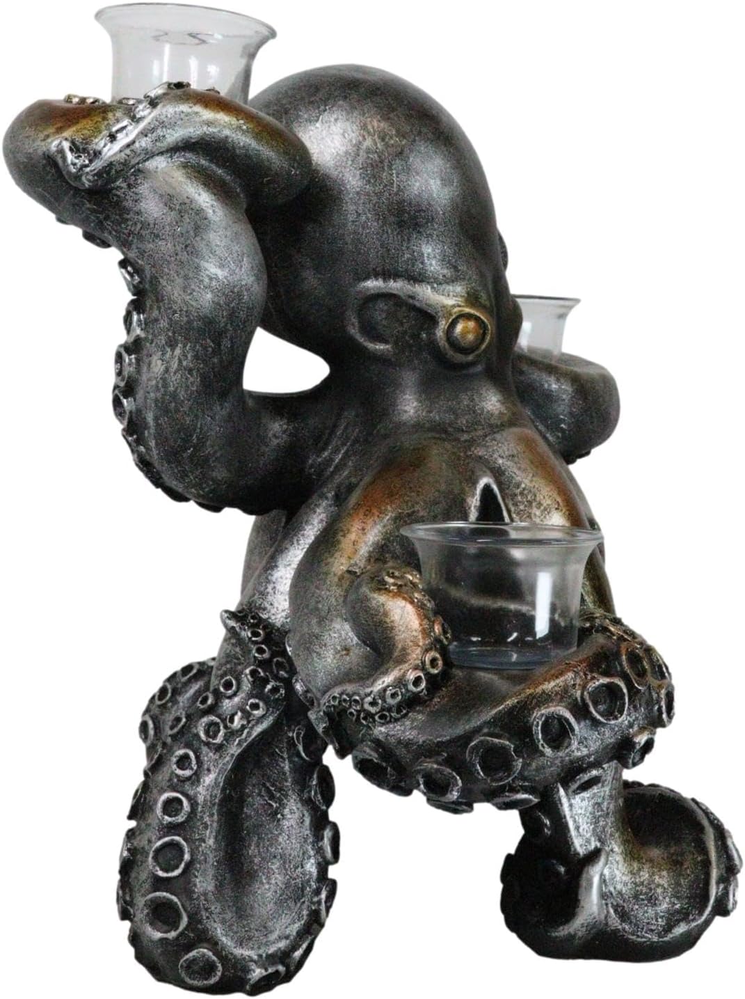 Ebros Rustic Antiqued Silver Bronze Finish Deep Ocean Octopus Candle Holder Statue 12.5" H Kraken Sea Monster Candleholder Decorative Sculpture Made of Resin