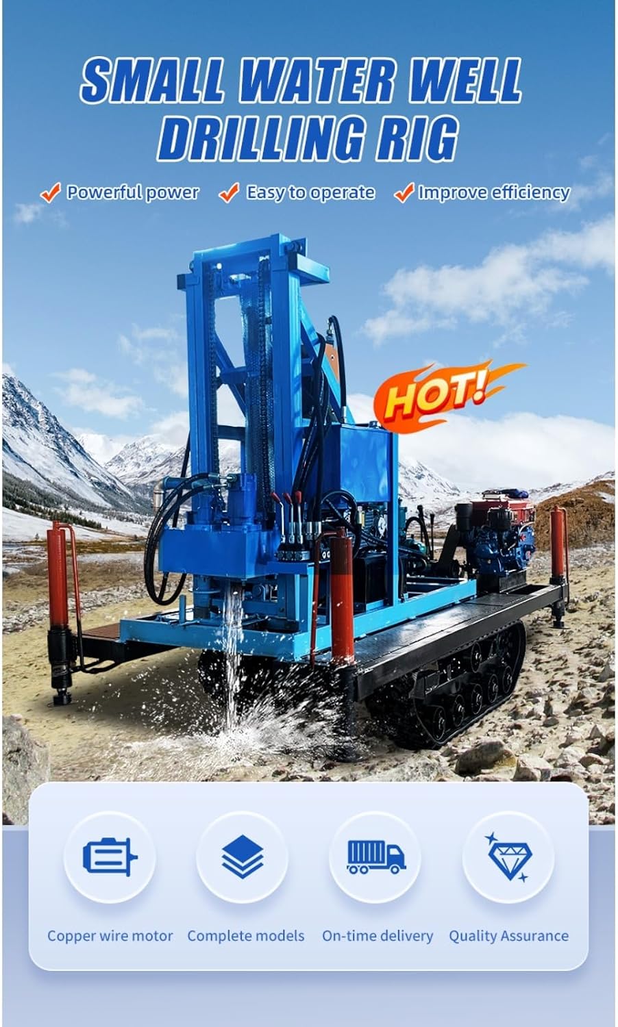 Portable Well Drilling Rig with Wheeled Base and Support Legs, Compact Water Well Drilling Machine for Garden Irrigation and Home Water Systems