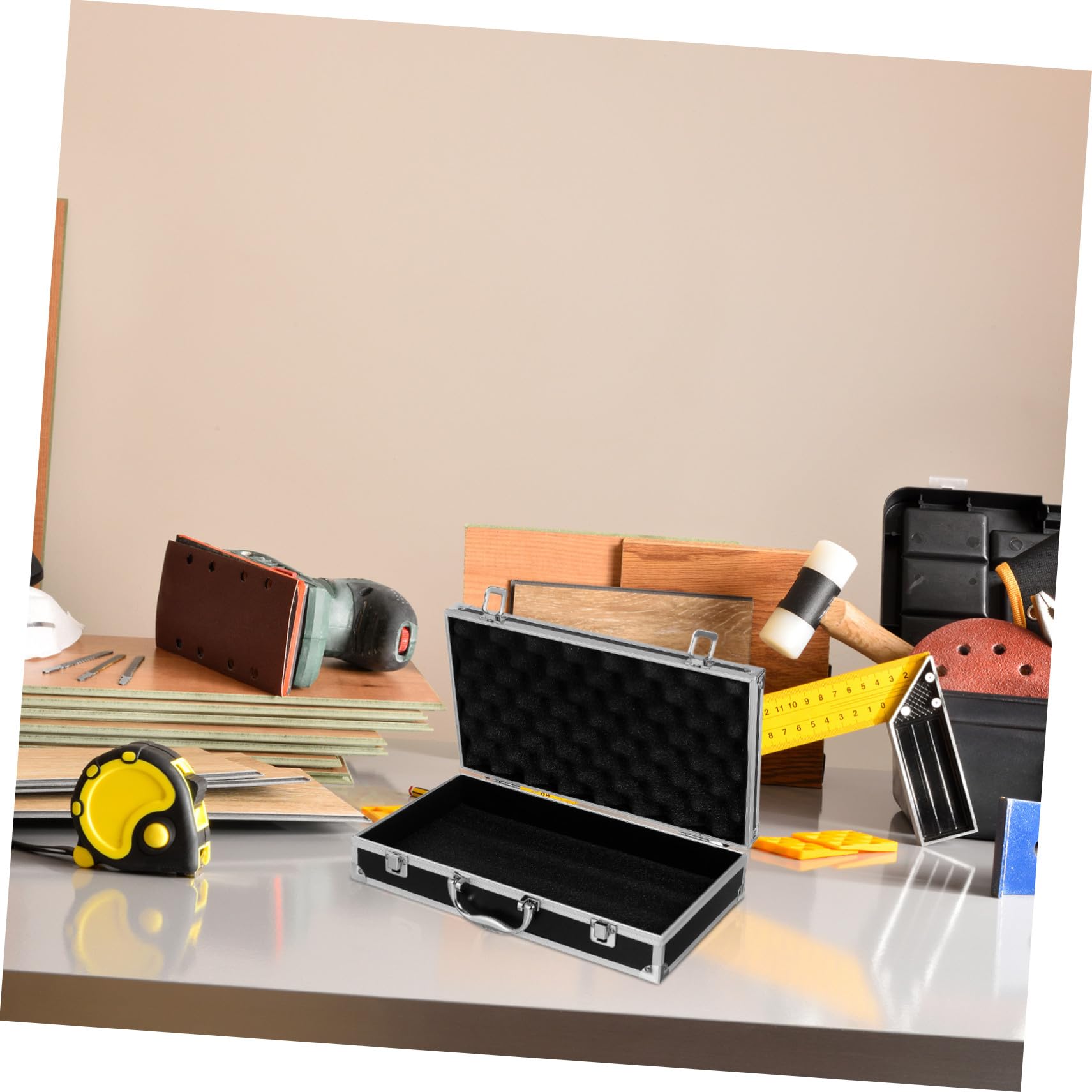 Coffret à Outils en Aluminium Noir, Grosse Capacité, Portable et Sûr