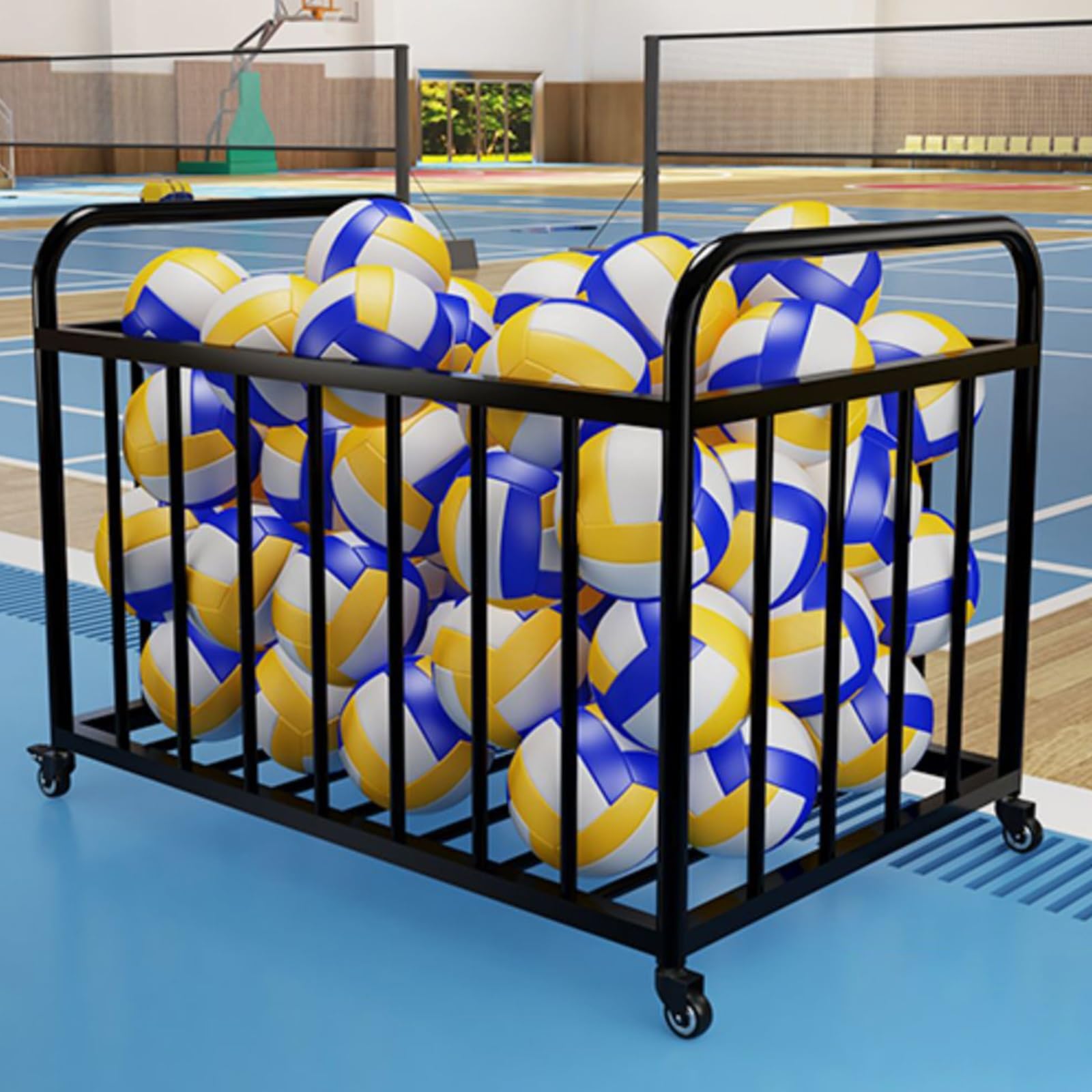 Wytrzymały metalowy wózek do przechowywania piłek z kółkami hamulcowymi – oszczędzający miejsce organizer na piłkę sportową do koszykówki, piłki nożnej i siatkówki