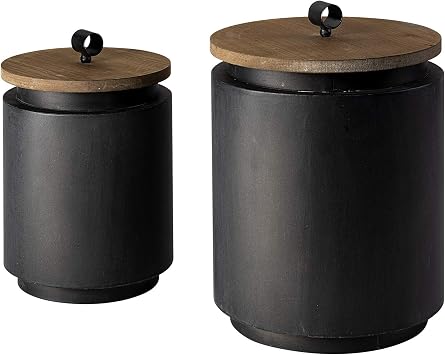 Mercana Cyril Set of Two Metal Gray/Brown Cylindrical Boxes