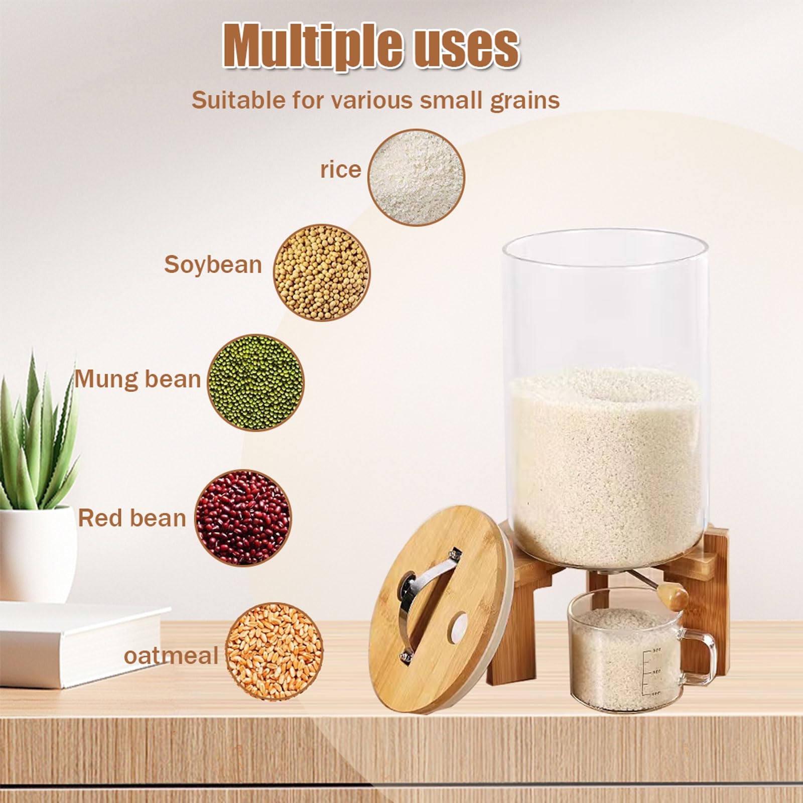 Distributeur de Riz, 5/7.5L, Distributeurs de Céréales avec Tasse à Mesurer de 500ml et Couvercle Hermétique, Récipient de Stockage de Riz Cuisine pour Garder Au Sec (5L)
