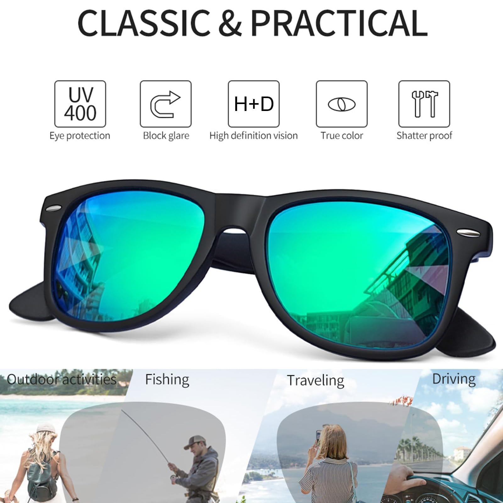 Joopin Occhiali da Sole da Uomo Donna Polarizzati Protezione UV400 Vintage Classici Rettangolari Occhiali da Guida, Unisex - Adulto