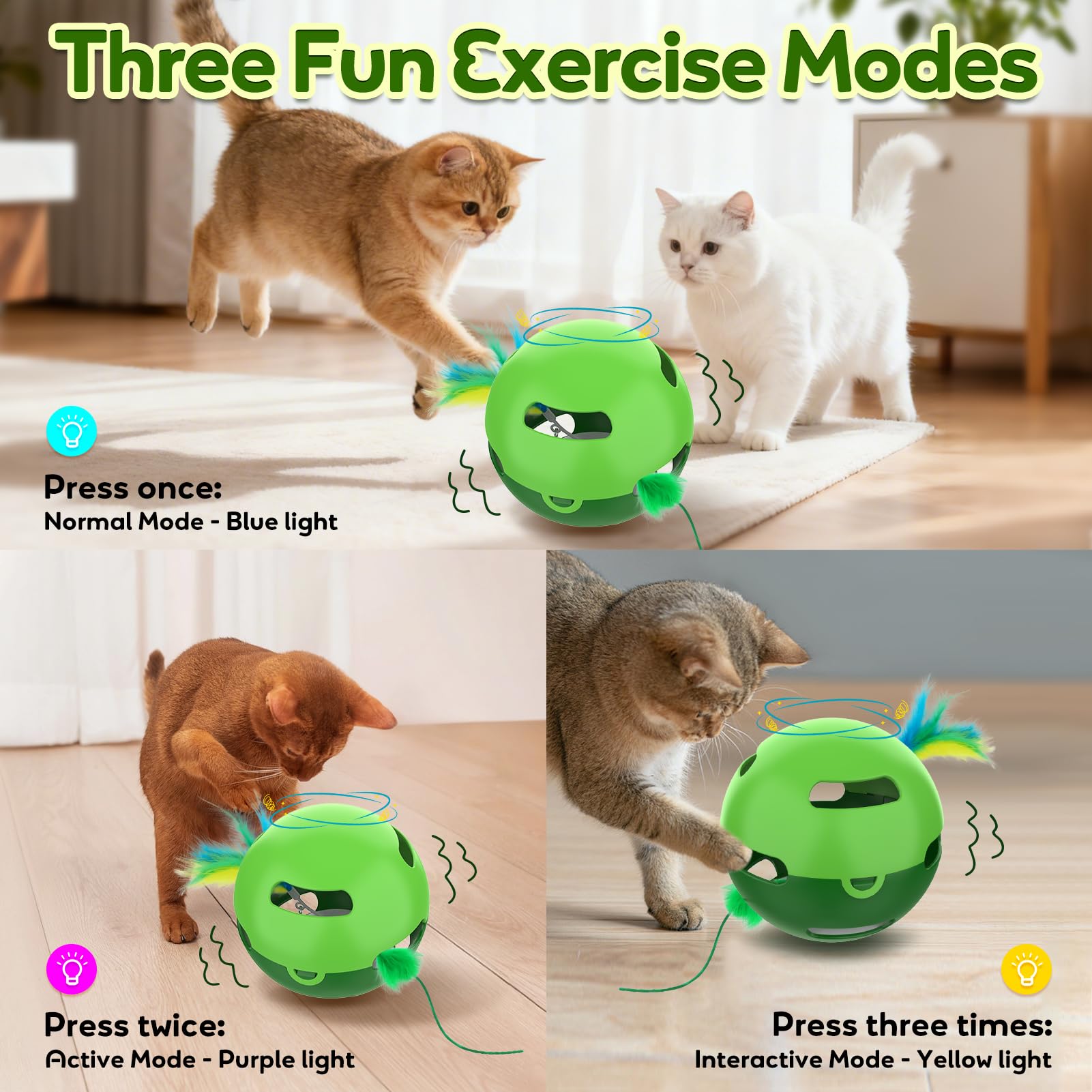 Muhhiba Interaktives Katzenspielzeug, Unregelmäßig rotierende Feder Katzenspielzeug Ball, Automatisches Kätzchenspielzeug, Perfekt für gelangweilte Indoor-erwachsene Katzen