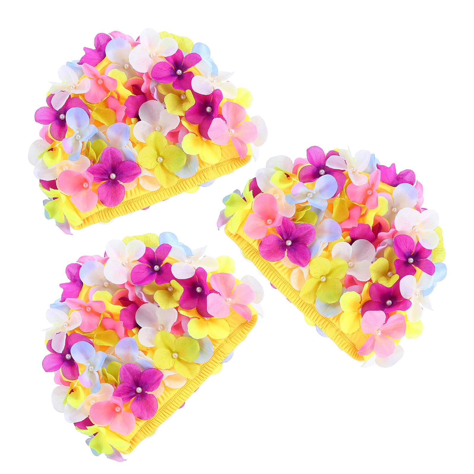 Angoily 3 Pezzi Cuffia da Nuoto e Confortevole in Chinlon Donna con Design a Petali di Fiori e Retrò per Piscina e Bagno