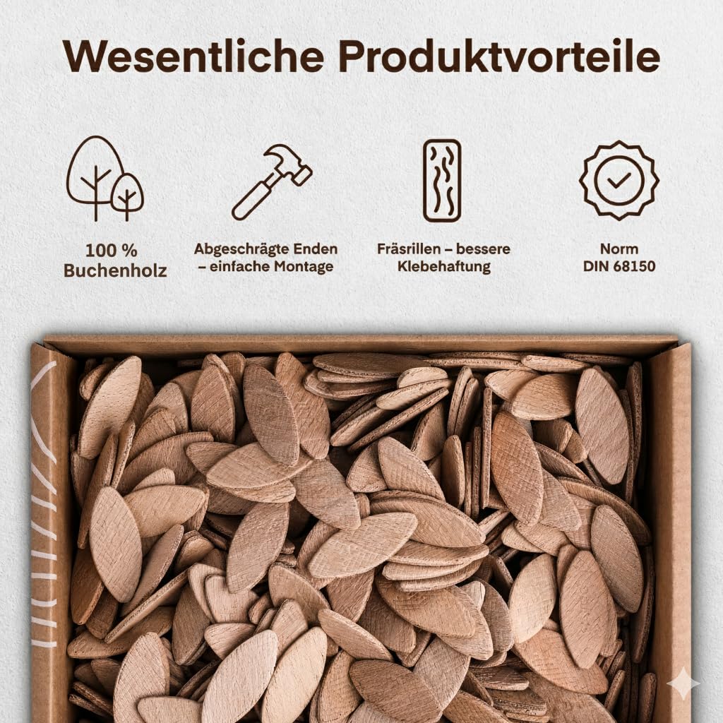 SOLID 500 Stück Flachdübel Holzdübel Größe 20 Kompatibel Mit Dübelfräse Lamellofräse Verbindungsplättchen aus Buche Dübel Wie Lamello Holz Buchenholz Verbindungen