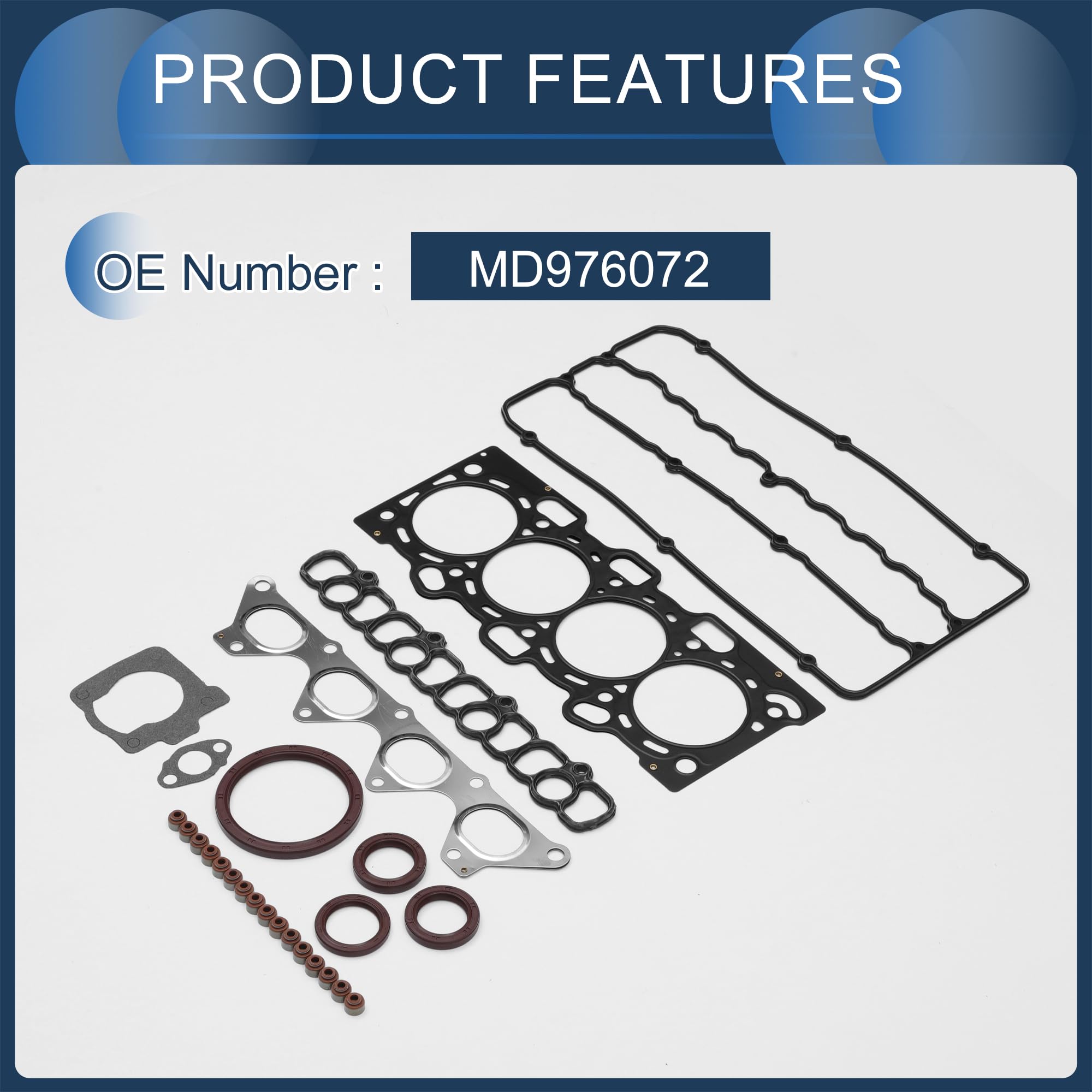 Juego De Juntas De Culata Para Mitsubishi 4G93(Gdi)(Da2A) 1 Set | Material: Goma Metal, Color: Negro, OE: MD976072, Alta Temperatura, Estable, Preciso, Elástico, Resistente