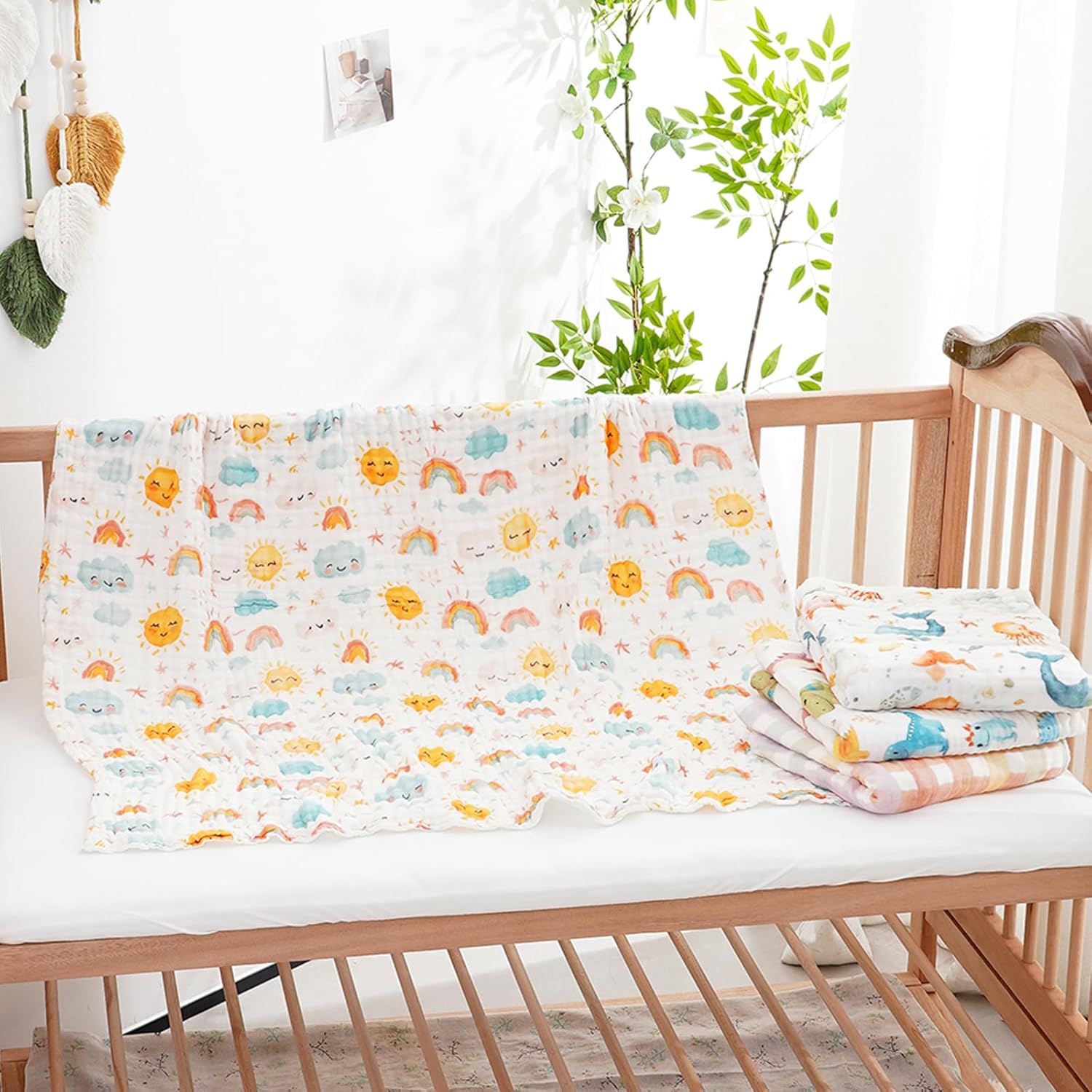 Muslin Swaddle Blankets 6-Layer Cotton Baby Blankets for Boys & Girls 43"X43"Inches... - Image 8