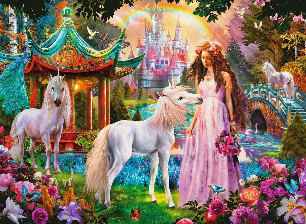 Ravensburger Kinderpuzzle - 13617 Im Reich der Blütenkönigin - Einhorn-Puzzle für Kinder ab 6 Jahren, mit 100 Teilen im XXL-Format, mit Glitzer