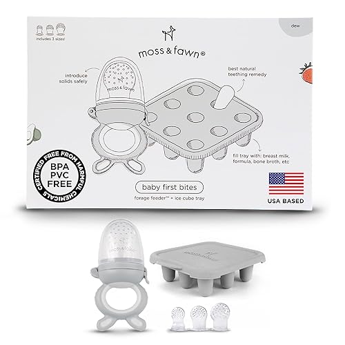 Miniatura 12 de Moss and Fawn Baby's First Bites Bundle - Kit de paletas de leche materna congelada de silicona con alimentador de forraje y bandeja de cubitos de