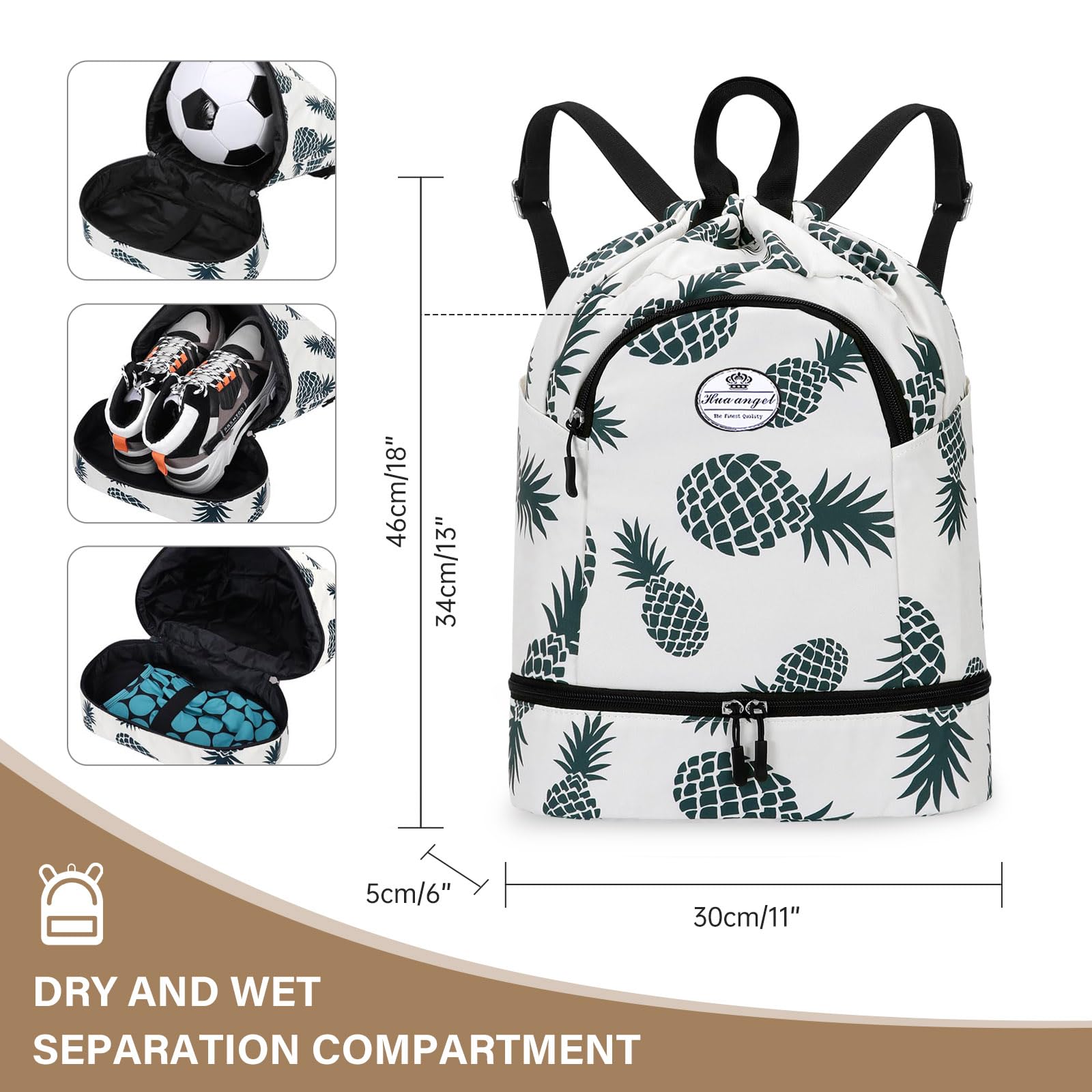 HUA ANGEL Unisex Drawstring Backpack Sports Gym Bag Drawstring Bag Weekend Daypack With Shoe Compartment for Women Men Basketball Football Outdoor Fitness Yoga Swimming Beach - Image 4