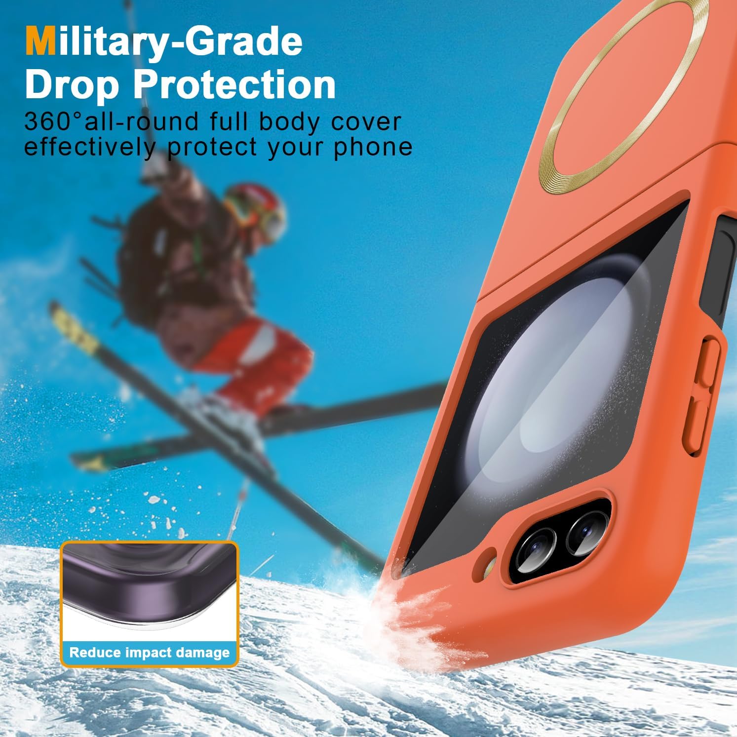 Magnetic for Galaxy Z Flip 3 5G Case,Lightweight,Slim Fit Drop Protection Rugged Shockproof Cover for Samsung Galaxy Z Flip 3 5G, Hard PC Shockproof Protective Phone Orange 7-Z Flip3-07