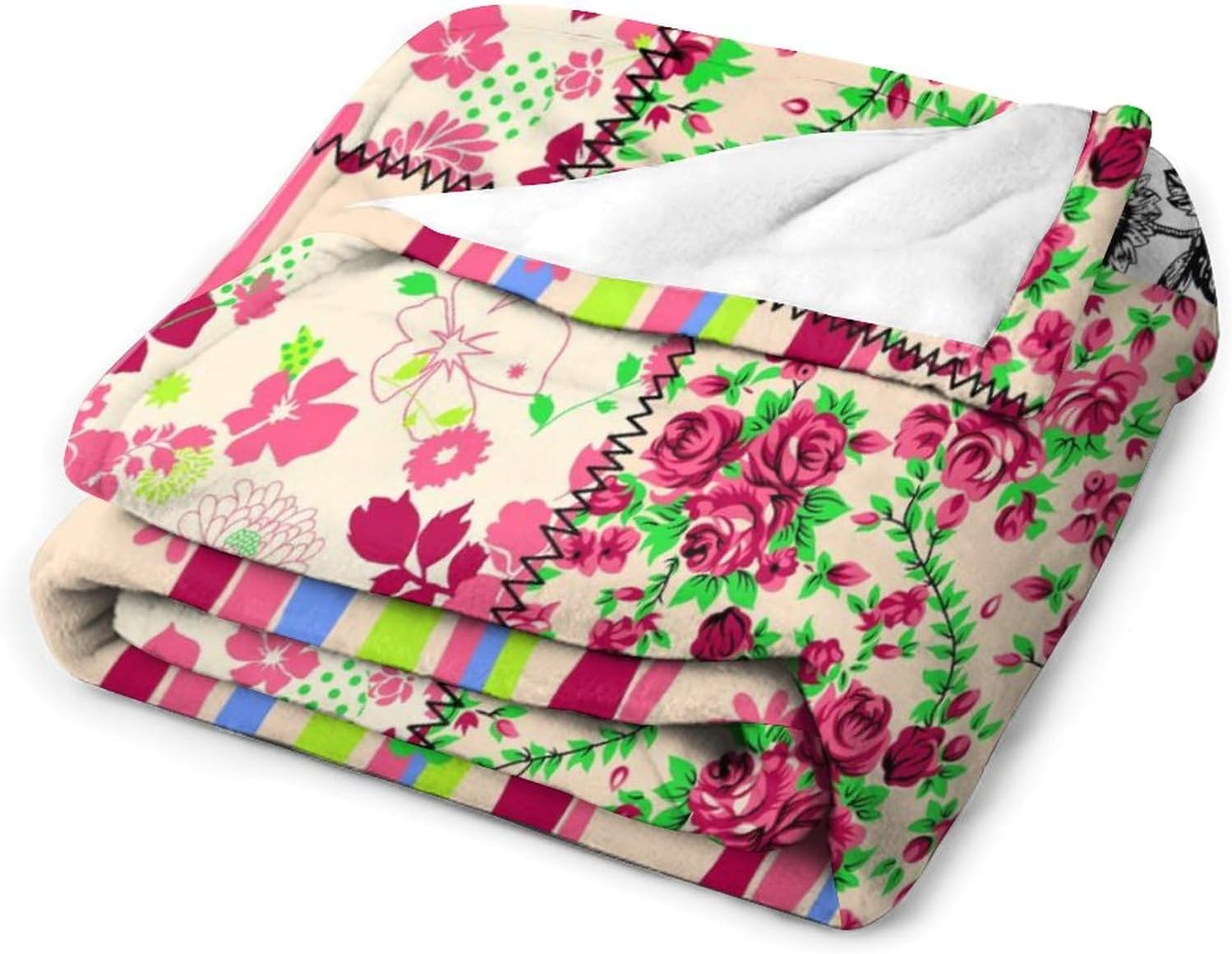 Patchwork Floral Throw Blanket,Retro Style Boho Colorful Farmhouse Flower Botanical Flannel Plush Camping Company Double-Sided Office Chair Bedding Blankets, 40x50 in