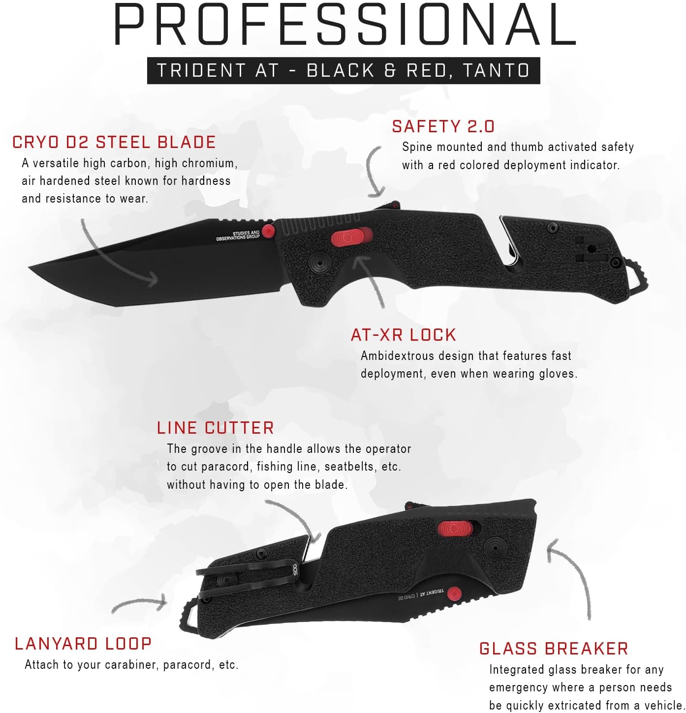 SOG Trident at - Black + Red - Tanto
