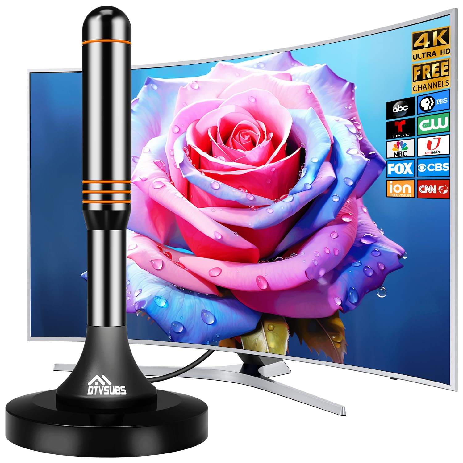 2025 TV Antenna Indoor Antenna for Smart TV with Strong Magnetic Base, 360° Reception HD Antennas for Tv Without Cable Supports 8K 4K 1080P All Smart/Old TVs- 10FT Long Cable (DTV011R4)