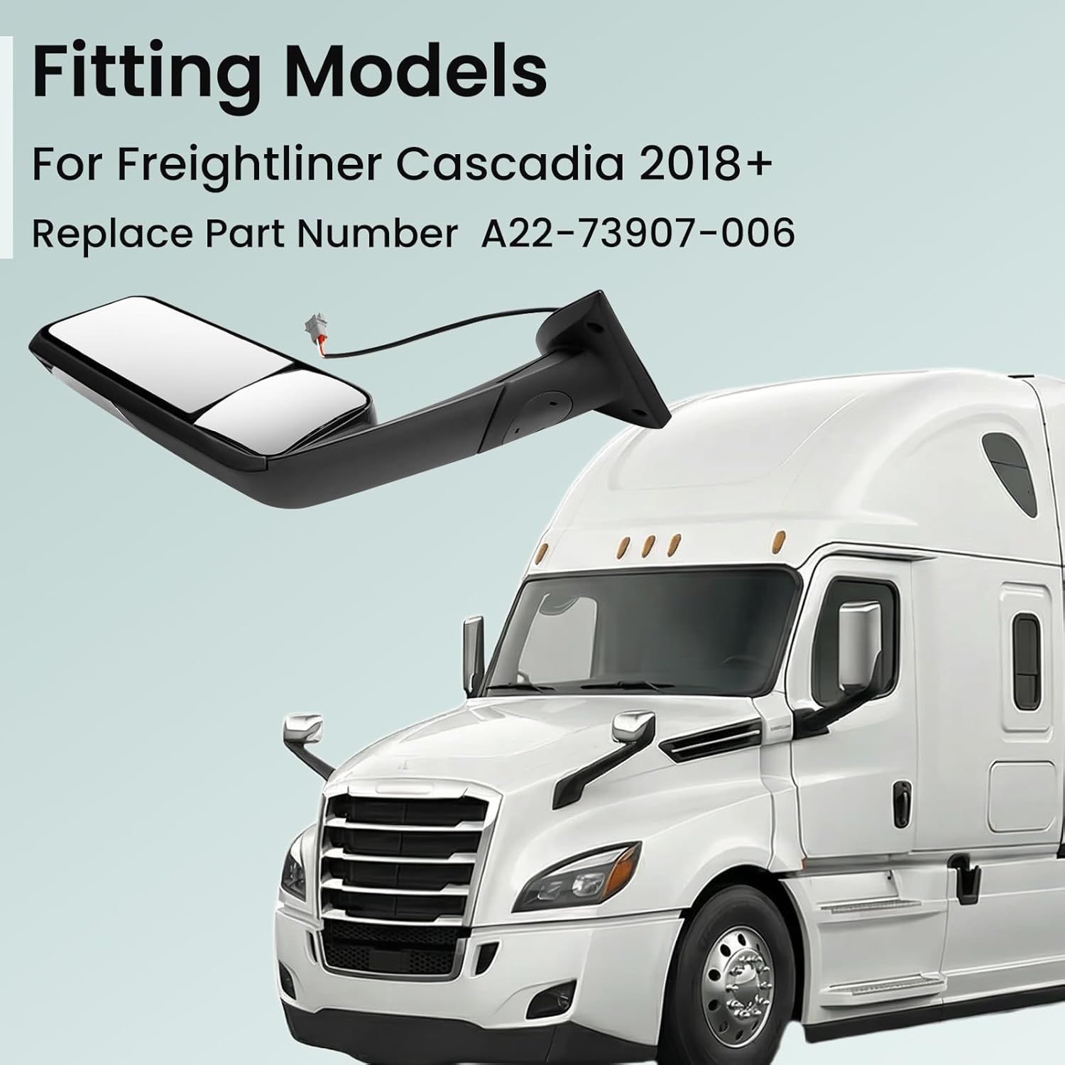 Chrome Door Mirror Assembly for Freightliner Cascadia, Driver Side Heated and Motorized Door Mirror Fit for 2018-2020 Freightliner Cascadia
