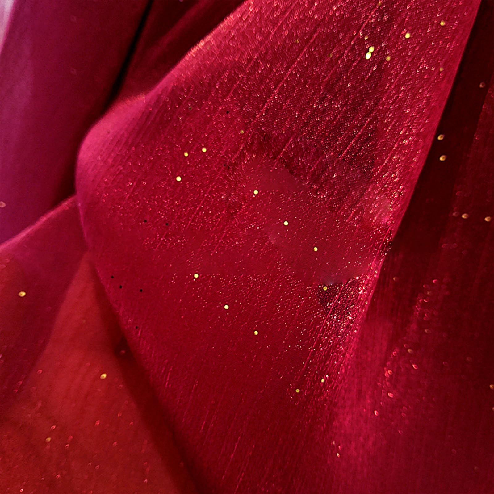 Organza Lace Voile Fabric, Organza Iridescent Tulle Gauze Lace Voile Sequin Bronzing Fabric Multicolor 1.5x1M(Bury Red)