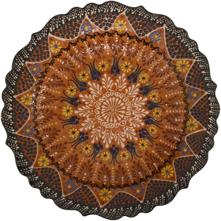 Ceramic Dinner Plate, 12 inch Ceramic Decorative Plate, Turkish 12" Ceramic Wall Mounting Plate (Light Brown and Black)