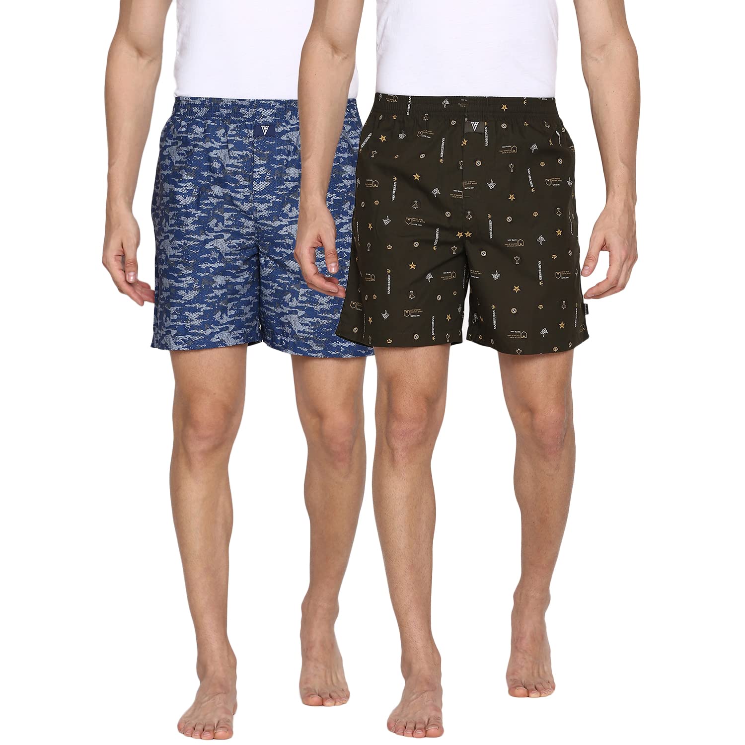 Men Boxer Shorts - 100% Combed Cotton - Allover Print, Side Pocket, Side Slits