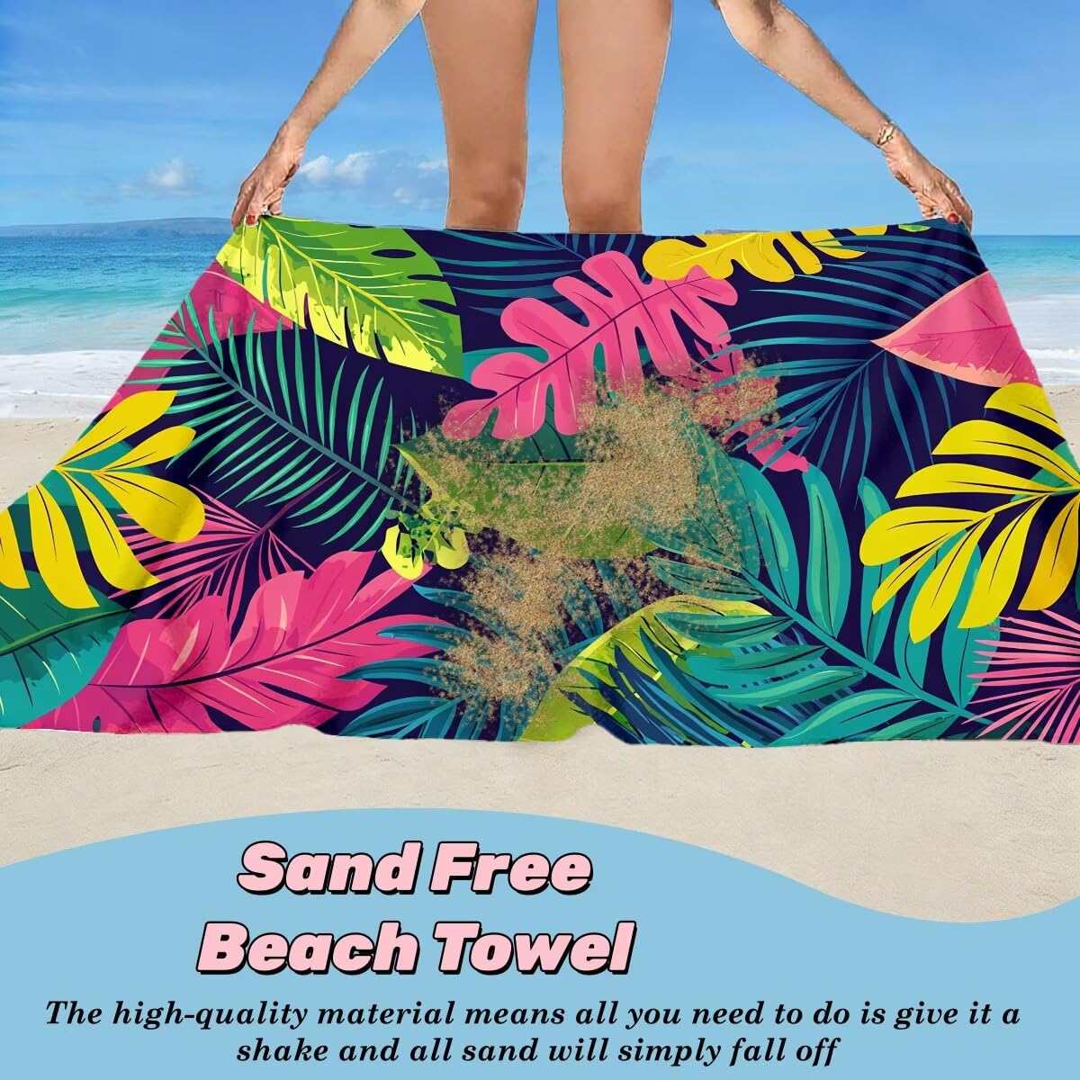 Toalla Playa 100x220 cm, Toalla Gimnasio Microfibra Secado Rapido, Juego de 2 Antiarena Toallas de Playa, Ligera Compacta Toallas Microfibra Grande para Viaje, Regalo Hombre Regalo Mujer (Hoja) -5083