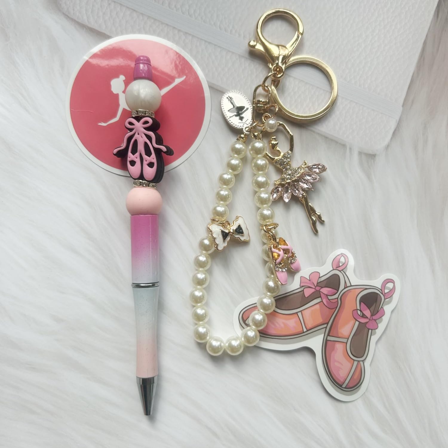 Ballet Dance Themed Beaded Pens Kit DIY Craft Beadable Pen Making Supplies Bulk Black Ink Ballpoint for Women Men Office Home with Silicone Focal Beads and Stickers (Ballet)