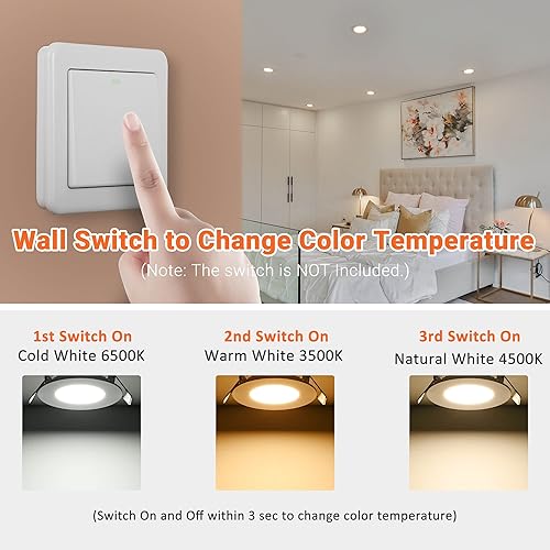 Miniatura 7 de DELight Paquete de 12 luces LED empotrables de 3 pulgadas, 3CCT, luz de techo ultrafina, 3000 K4000 K6000 K, seleccionable, 240 lúmenes, sin lata,