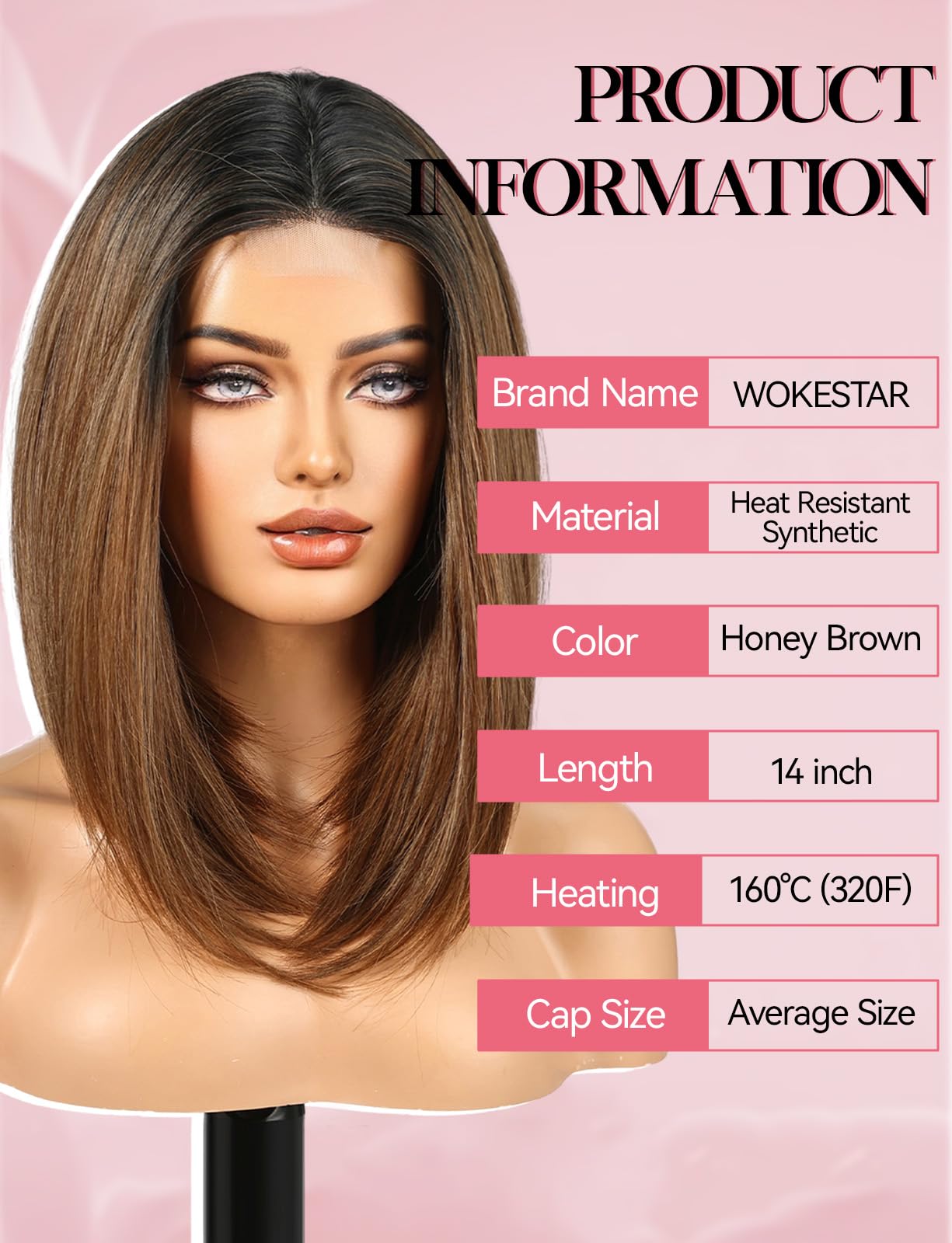 WOKESTAR Bob Wigs for Women Middle Part Bob Style Heat Resistant Fibre Synthetic Heat Resistant Wigs Honey Brown Color - Image 3