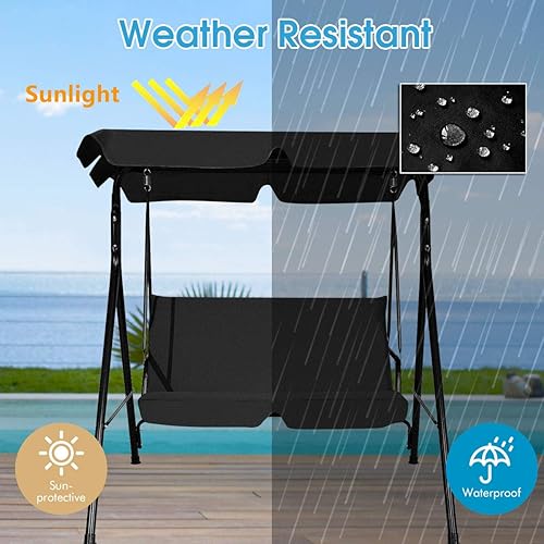 Miniatura 6 de Tangkula Columpio de porche para 2 personas, columpio al aire libre con cojines extraíbles, estructura de acero sólido, columpio de patio con toldo