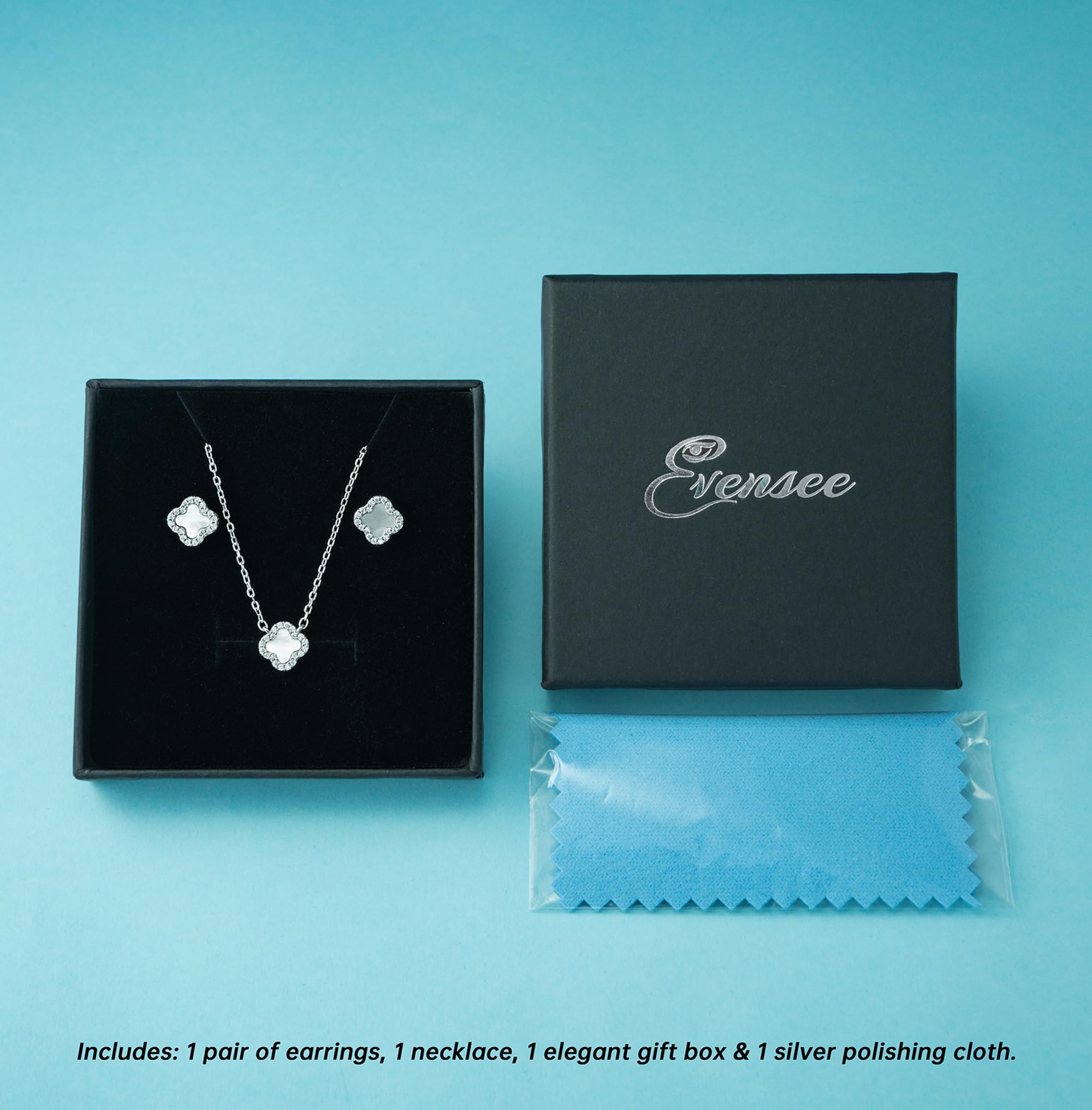 925 Silber Weißes Kleeblatt Ohrringe Halskette Set für Damen | Weißes Perlmutt Kleeblatt Set,925 Silber,Hypoallergen,Rhodiniert,Geschenk für Damen,Hochzeit,Weihnachten,Geburtstag