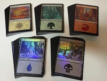 MTG Decks & More Compatible with Magic The Gathering 100 FOIL Basic Lands - 20 Swamp, Mountain, Forest, Plains, Island - MTG!