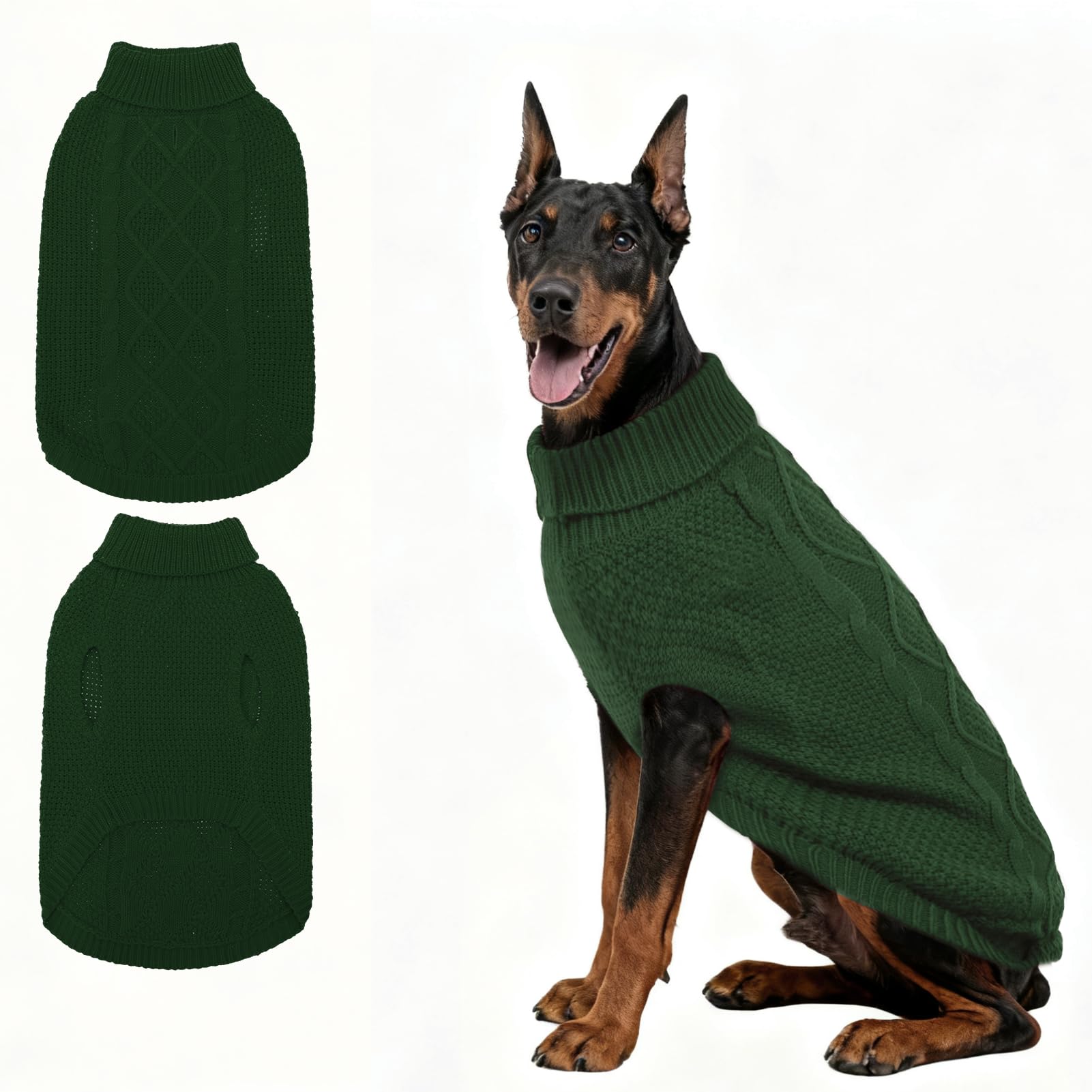 Mihachi Turtleneck Dog Sweater - Winter Coat Apparel Classic Cable Knit Clothes with Leash Hole for Cold Weather, Ideal Gift for Pet in New Year Army Green 3XL