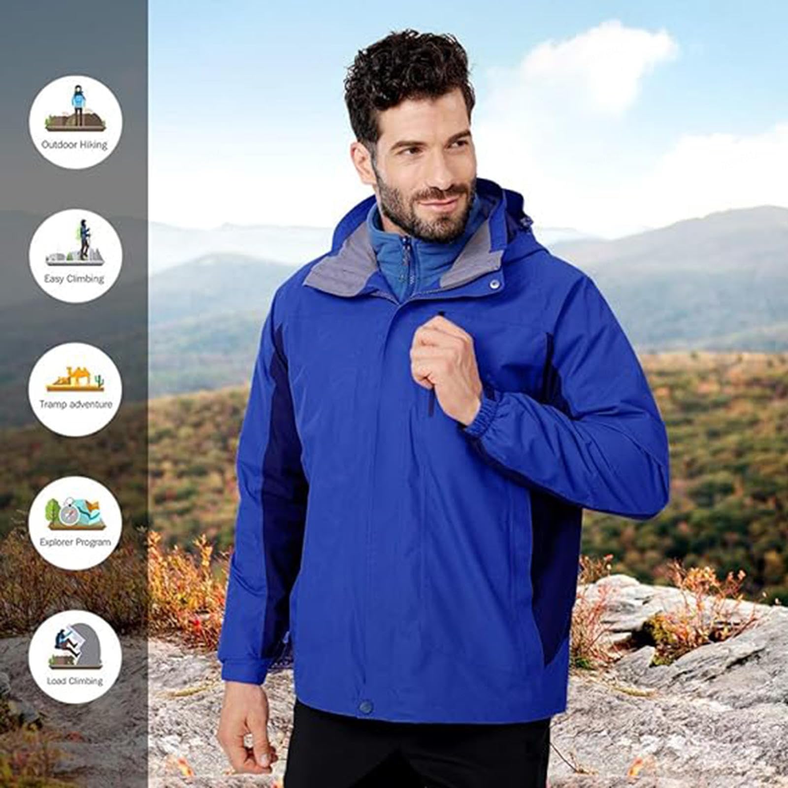 Chaqueta de Esquí para Hombre Chaqueta de Invierno Impermeable 3 en 1 Chaqueta para La Nieve Capucha Resistente Al Viento con Abrigo Interior de Forro Polar Cálido,B-L