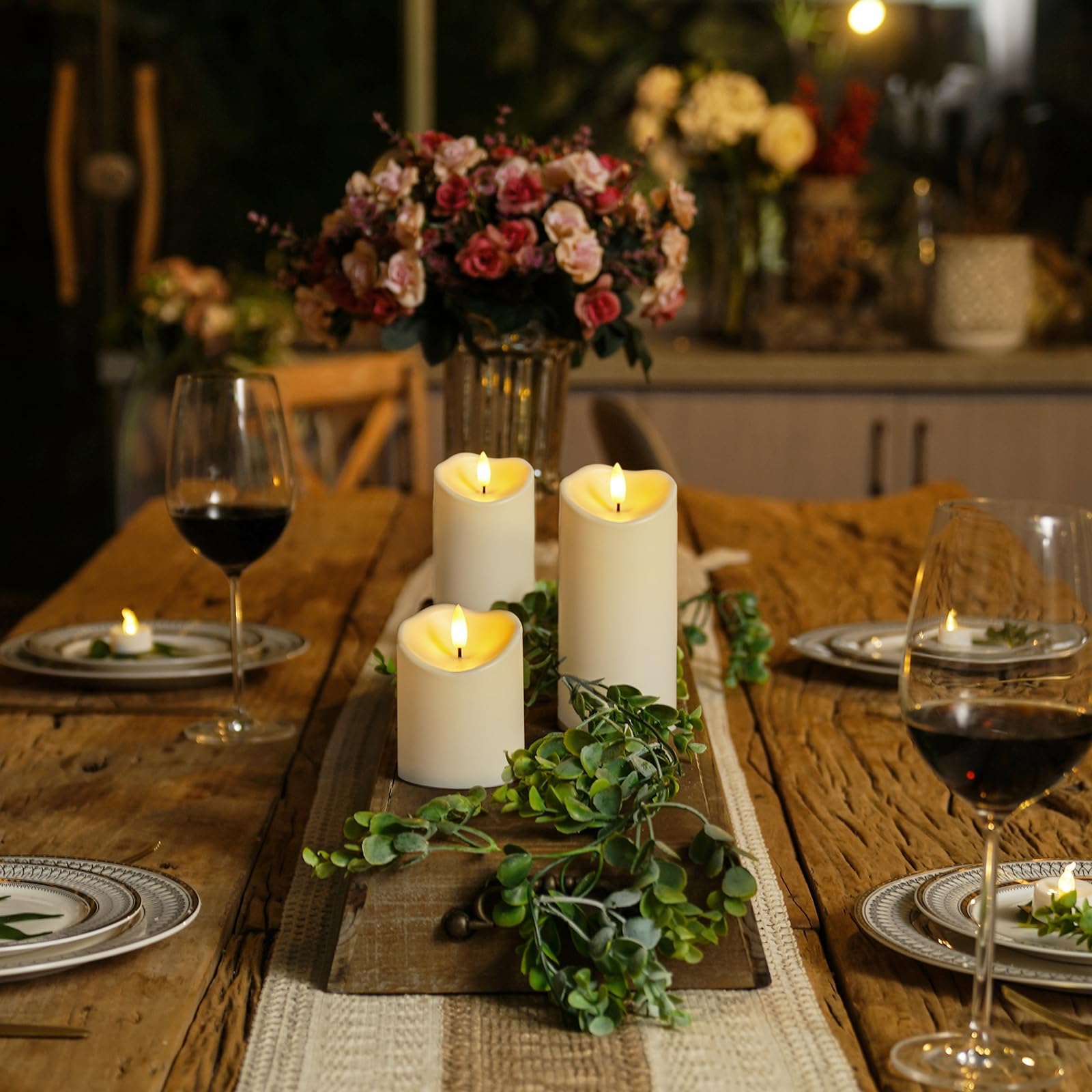 Homemory Wasserdicht Outdoor Flammenlose Kerzen mit Timer und Fernbedienung, Batteriebetriebene LED-Kerzen, Realistische Fake-Kunststoff-Kerzen für Hochzeit, Festival, Home Decor, 3er-Set