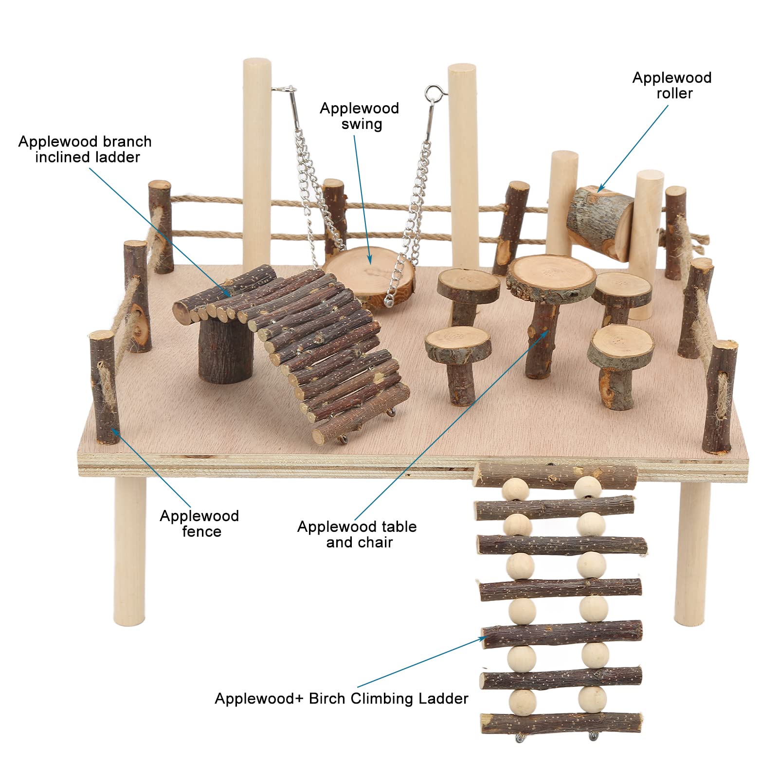 Piattaforma per criceti in legno per gabbia, gioco per criceti, giochi per arrampicata, piccoli animali domestici, set di attività per piccoli animali domestici, ideale per criceti, gerbilli e altri