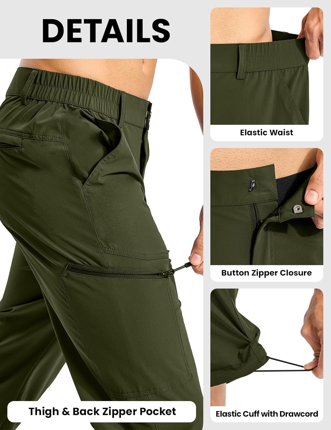 BGOWATU Men's Lightweight Hiking Travel Pants Quick Dry Water Resistant Athletic Joggers Zipper Pockets Cargo Workout Casual - Image 4